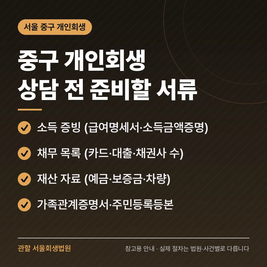 서울 중구 개인회생 상담 전 준비 서류 서울 중구 개인회생 상담 전 준비 서류