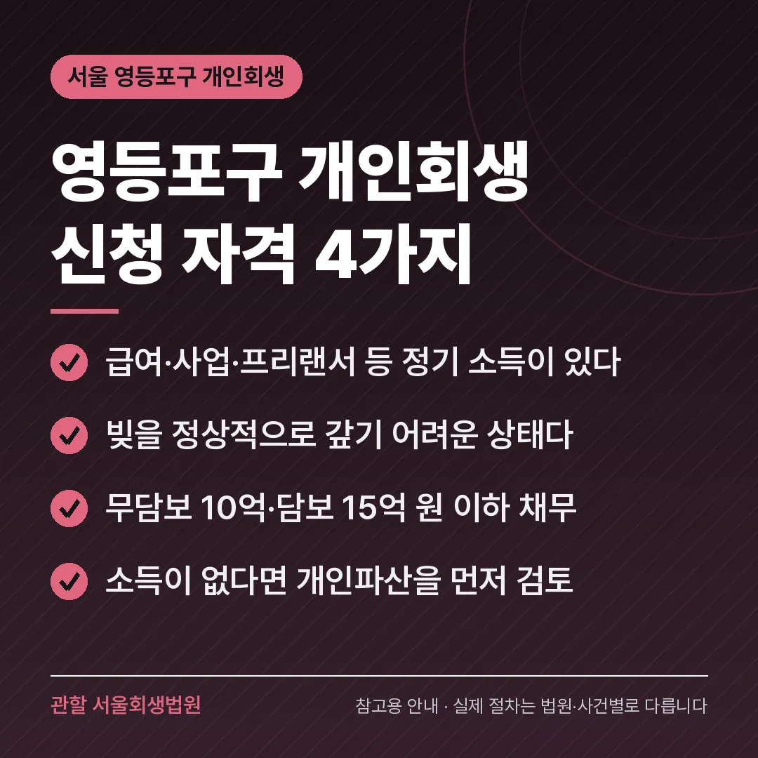 서울 영등포구 개인회생 신청 자격 4가지
